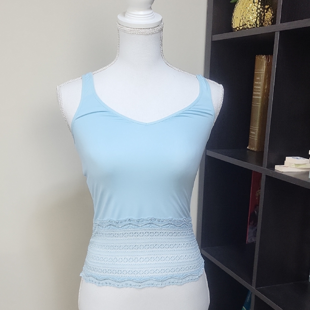 Y2K PINKK Blue & Sheer Lace V-neck Babydoll Tank